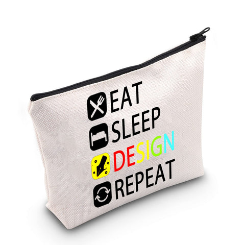 MEIKIUP Designer Gift Eat Sleep Design Repeat Makeup Bag Gift for Interior Designer Graphic Designer, Design Repeat Makeup Bag