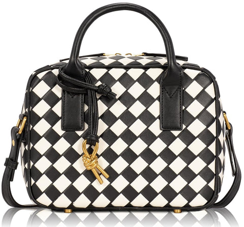 GASSDA Woven Bag for Women, Cute Tote Bag Crossbody Bag PU Leather Handmade Shoulder Handbags Woven Purses for Women (Black and White)