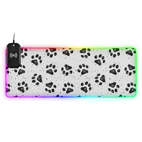 Black Dog Paw Wireless Charging Mouse Pad for Mobile Phone Extra Large Gaming Mousepad with 13 Lighting Modes Extended Desk Mat for MacBook PC Laptop Desk Office Home Gaming
