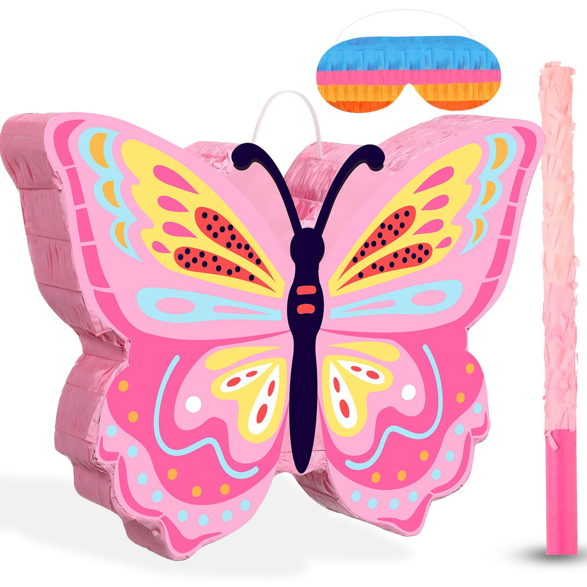 Butterfly Theme piÃ±ata Bundle Girl Butterfly Party piÃ±ata Set Include Pink Butterfly piÃ±ata stick and Blindfold Mask for Butterfly Theme Birthday Party Supplies Decor