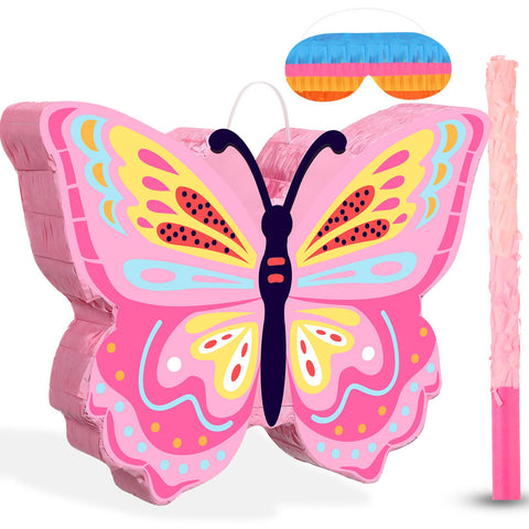 Butterfly Theme piÃ±ata Bundle Girl Butterfly Party piÃ±ata Set Include Pink Butterfly piÃ±ata stick and Blindfold Mask for Butterfly Theme Birthday Party Supplies Decor