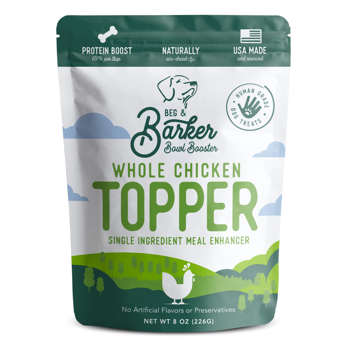 Beg & Barker Chicken Dog Food Toppers for Picky Eaters (8 Ounce, Pack of 1) - Bowl Booster with Whole Chicken - Premium Meal Mixers for Dogs - Single Ingredient, Human Grade, Grain Free
