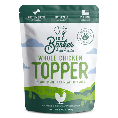 Beg & Barker Chicken Dog Food Toppers for Picky Eaters (8 Ounce, Pack of 1) - Bowl Booster with Whole Chicken - Premium Meal Mixers for Dogs - Single Ingredient, Human Grade, Grain Free