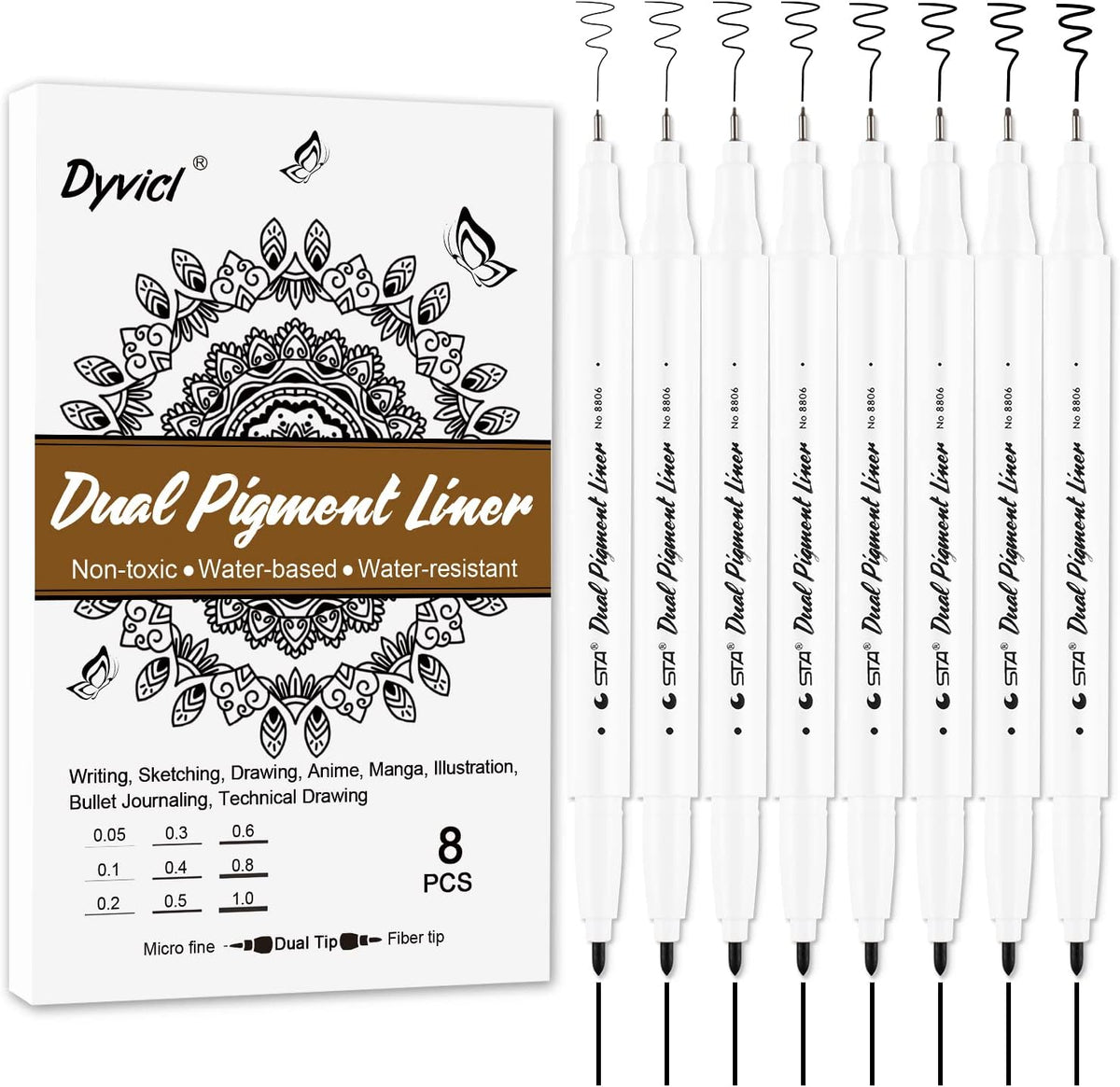 Dyvicl Black Micro-Pen Fineliner Ink Pens - Dual Pigment Liner Multiliner Pens Micro Fine Point Drawing Pens for Sketching, Anime, Manga, Artist Illustration, Journaling