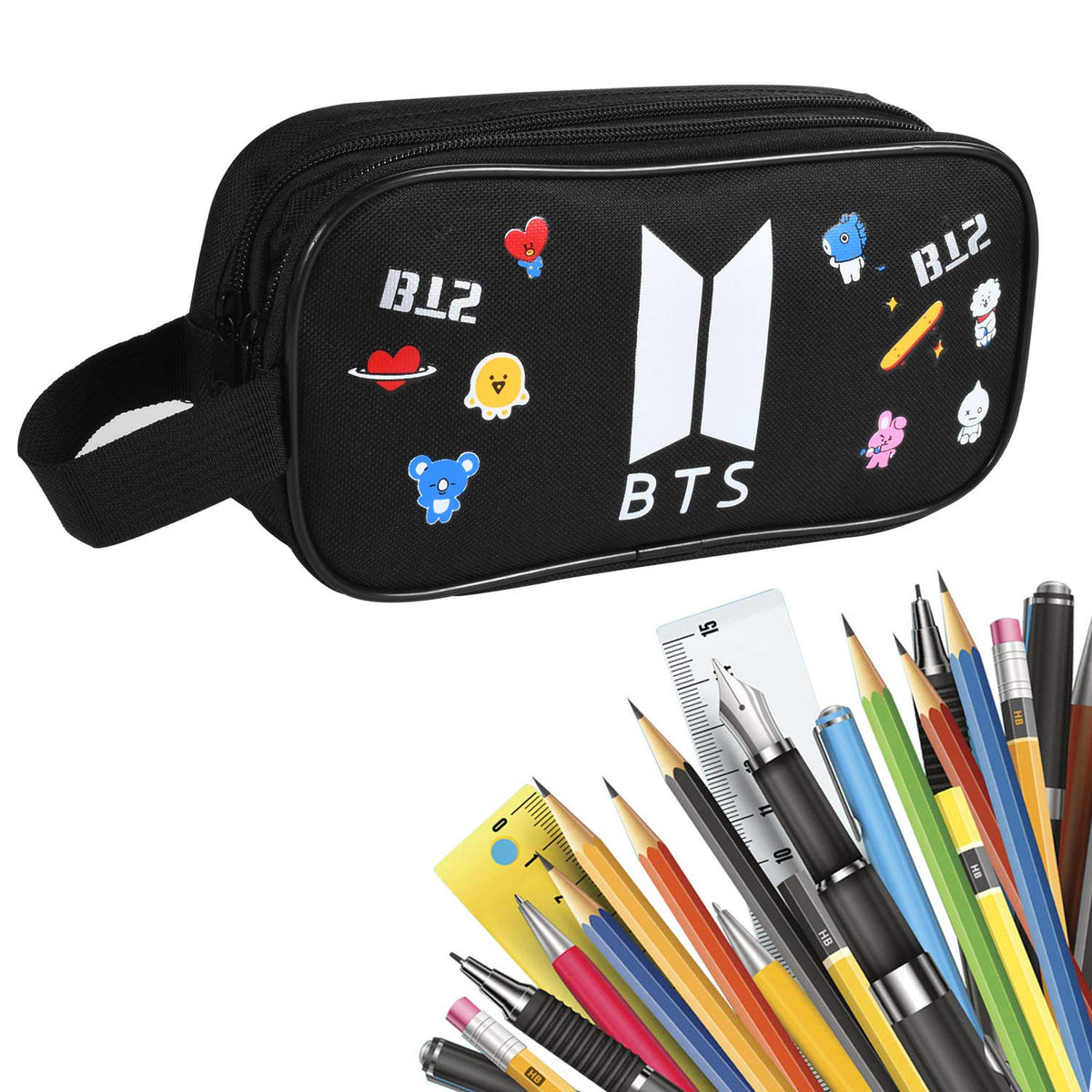Funmo - BTS Pencil Bag, Pencil Case with Large Capacity Pencil Case Pencil Bag Pouch Desk Organizer with Multiple compartments for Boys, Girls, Students and Office Supplies