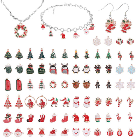 EBANKU 76Pcs Christmas Enamel Gold Charms for Jewelry Making, Assorted Gold Charms for Christmas DIY Necklace Bracelet Earrings Making Crafting Decoration (B)