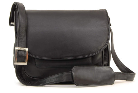 VISCONTI - Women's Cross Body Saddle Bag - Atlantic Leather - Flap Over Organiser Shoulder Handbag - Multiple Pockets - ATLANTIC - 2195 - Black