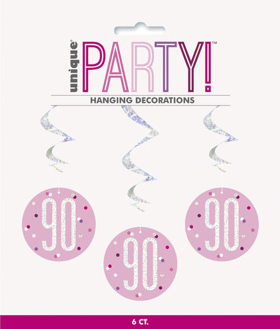 Unique 83817 Pink Hanging Swirl Decorations-32 Silver | 6 Pcs, Age 90
