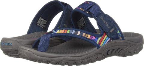 Skechers Women's Reggae-Mad Swag-Toe Thong Woven Sandal, Navy, 5