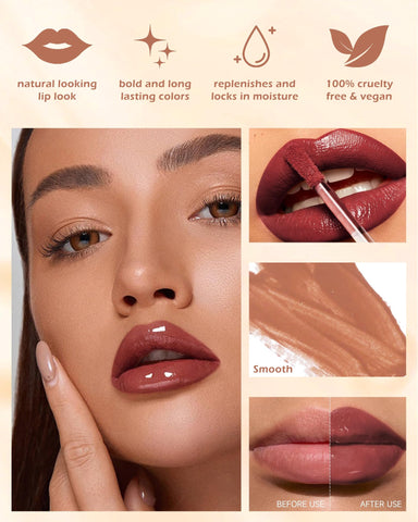 Hydrating Lip Tint Stain-3Pcs Tinted Plumping Lip Glow Oil, Moisturizing Water Lip Stain Makeup, Pigmented Non-Sticky Vegan Lip Gloss, Multi-Use Lip & Cheek Tint, Nude Glossy Finish,Cruelty Free-Set A