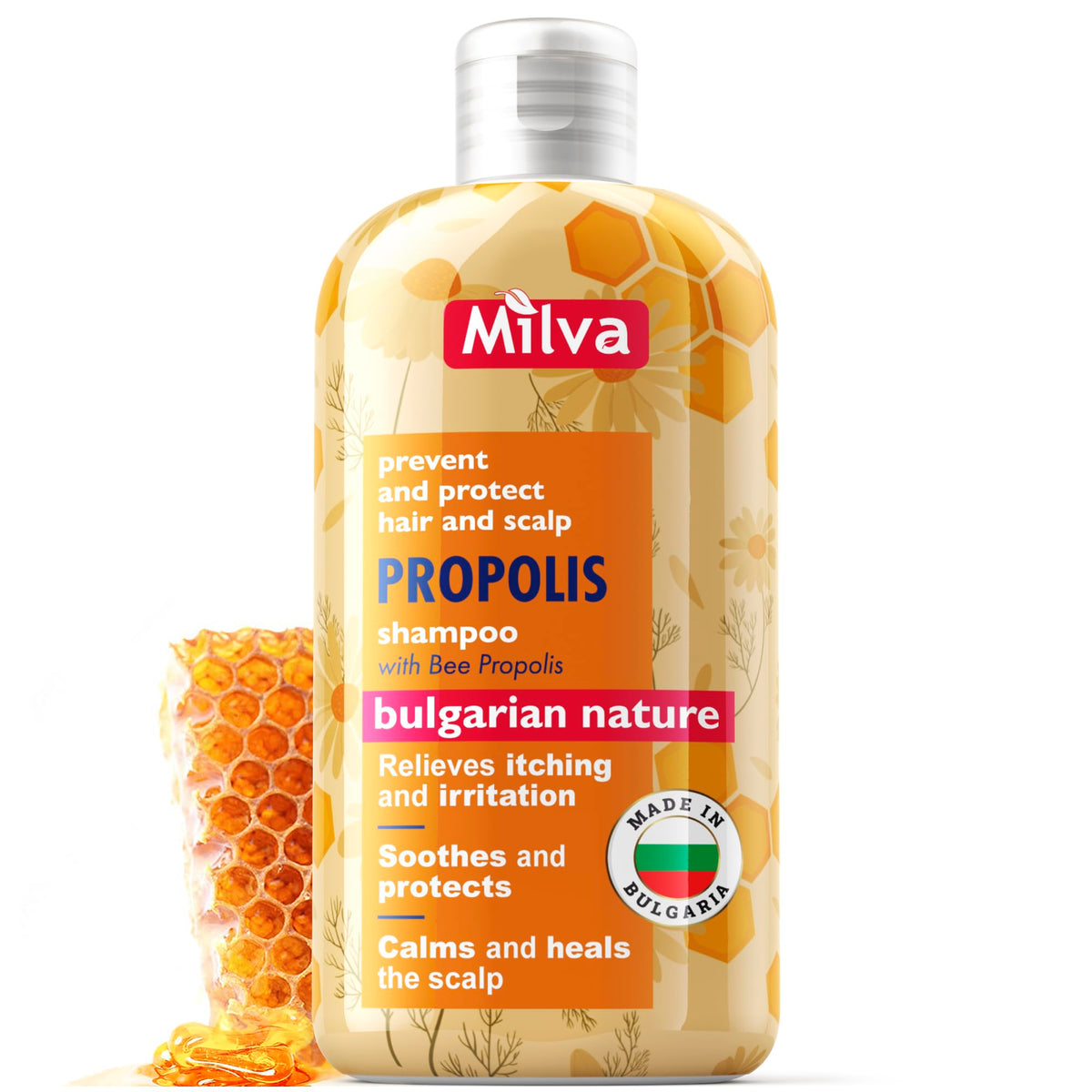 Milva Propolis Honey Bee Shampoo - Scalp Soothing Shampoo for Irritated Scalp - Itchy Scalp Solution for Damaged Hair - Regenerates, Strengthens, Prevents Breakage & Protects Hair - 200 ml