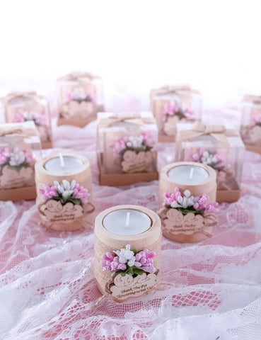 Ju's Favors Pack of 10 Wood Candle Holders,Baby Shower Favors for Girls,Baby Shower Party Favors for Guests,Tealight Holder (Pink Baby)