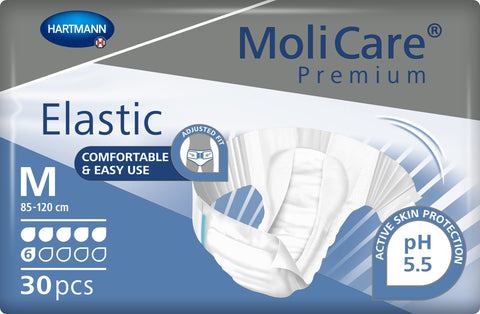 MoliCare Premium Elastic Unisex Disposable Slip: Discreet Use for Woman and Men with Incontinence; 6 Drops, Size M, Pack of 30