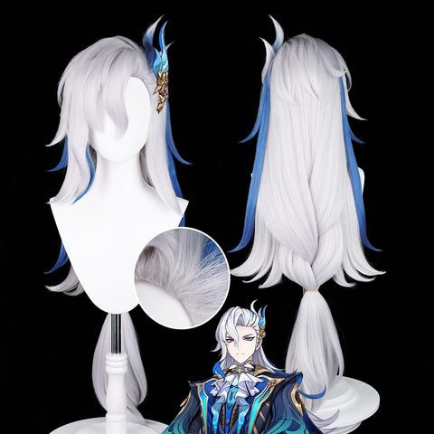 Anime Cosplay Wig, Genshin Impact Wig, with two Wig Caps, for Halloween, Party & etc. (Neuvillette Cosplay)