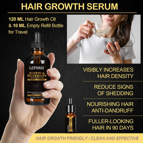 Rosemary Oil for Hair Growth, 120ml Diluted Rosemary Oil Hair Growth Serum with Derma Roller & Scalp Massager Hair Thickening Products Hair Loss Treatment for menfor Men Women