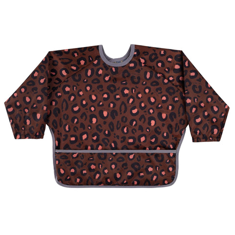 Nibble & Roar Sleeved Bib Weaning Bib Baby Bib Toddler Bib Washable Wipeable Stain and Odour Resistant 6-24 months - Gives to charity (Leopard)
