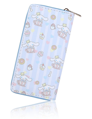 Roffatide Women's Zip Around Clutch Wallet Cinnamoroll Long Travel Wallet Faux Leather Purse Passport Phone Card Holder Wallet