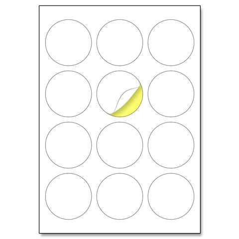 12 per sheet, 150 sheets, 60mm A4 Round White Sticker Paper Circle Labels, Laser/Inkjet Printing