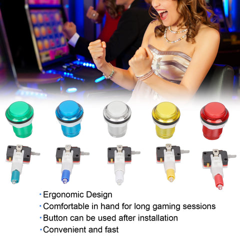 32mm Arcade Game Push Button 5 Colors LED Light Illuminated Self Reset DIY Arcade Machine Button Switch for Gamepads
