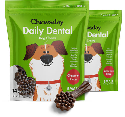 Chewsday Medium Cinnamon Clean Daily Dental Dog Chews, Made in The USA, Natural Highly-Digestible Oral Health Treats for Healthy Gums and Teeth - 28 Count