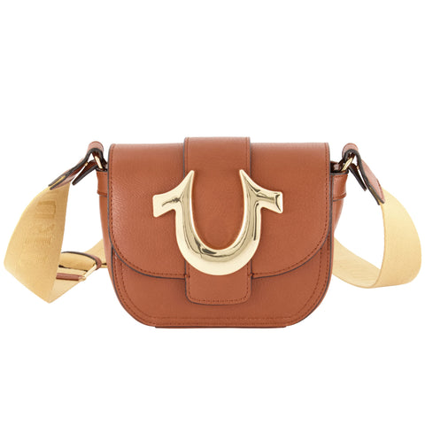 True Religion Women's Crossbody Bag, Mini Flap Adjustable Shoulder Handbag with Horseshoe Logo, Light Brown