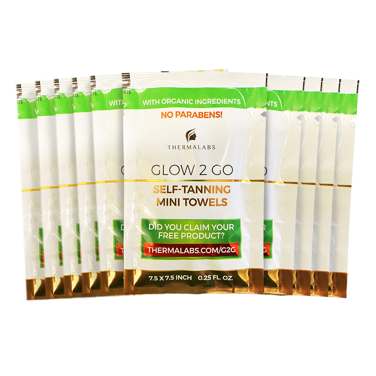 10 Organic Tanning Towels "Glow2Go" Made in the USA by Thermalabs: Self Tanner Tanning Lotion in Individual Mini Tan Towelettes Sachet. Sunless Tanner on the Go Fake Tan With Natural Ingredients Pack of 10