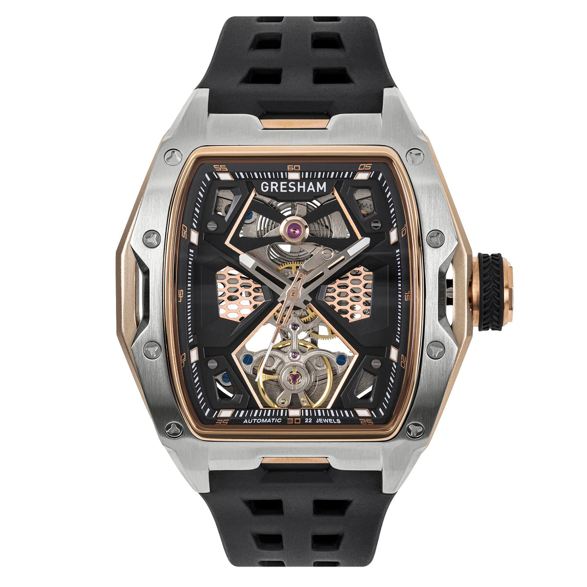 Gresham GI Special Edition Stainless Steel Tonnaeu Case Black and Rose Colourway Watch G1-0001-BKG