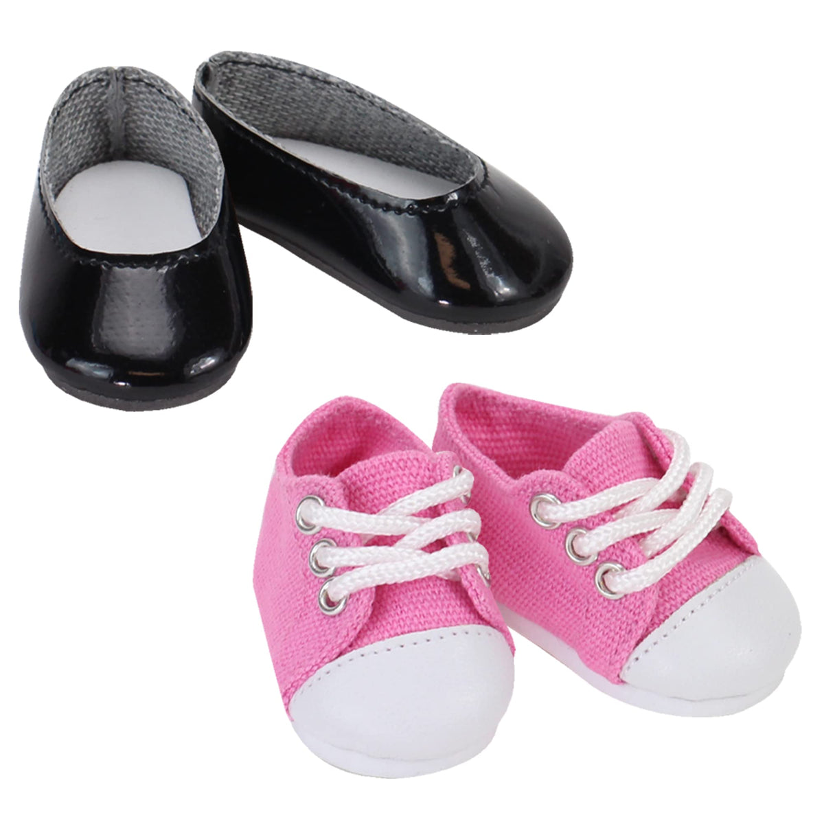 Sophia's Shoes Pack Set includes Dressy Black Faux Patent Leather Flats and Pink Canvas Sneakers with Laces for 14.5" Dolls
