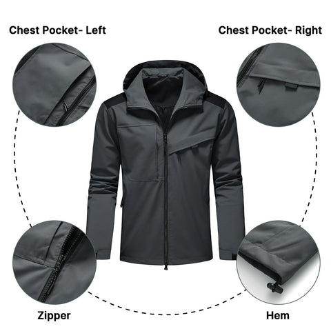 KUDORO Mens Waterproof Jackets Windproof Casual Lightweight Packable Jackets Outdoor Mountain Windbreaker Raincoats for Men with Hood
