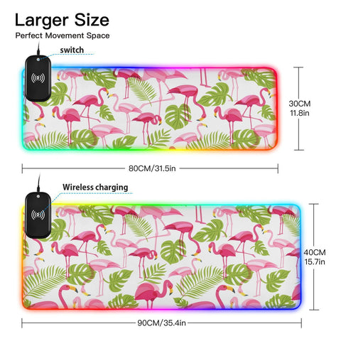 Flamingo Wireless Charging Mouse Pad for Mobile Phone Extra Large Gaming Mousepad with 13 Lighting Modes Mouse Mat for Gaming MacBook PC Laptop Desk Office Home