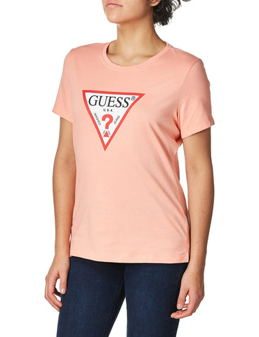 GUESS Women's Short Sleeve Original Tee Shirt, Peach Brulee, XS
