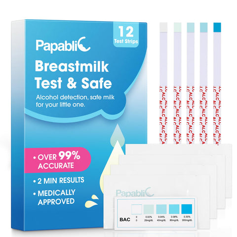 Papablic Alcohol Test Strips for Breastmilk, Quick Results in 2 Minutes Breast Milk Alcohol Test Strips for Breastfeeding Moms at Home Holiday Party Thanksgiving Day, 12Pcs