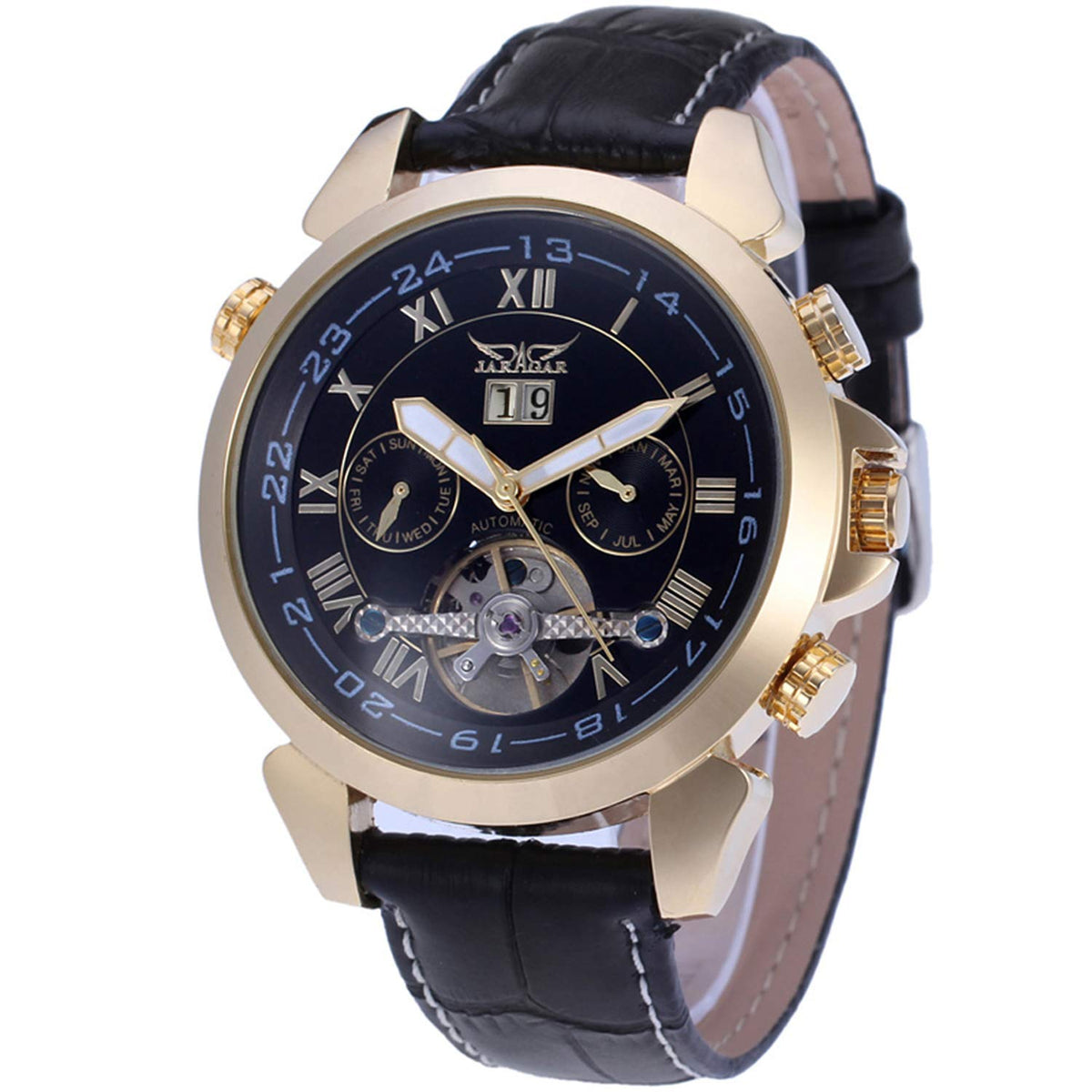Forsining Men's Automatic-self-wind Tourbillon Calendar Stainless Steel Bracelet Luxury Watch JAG057M3G2