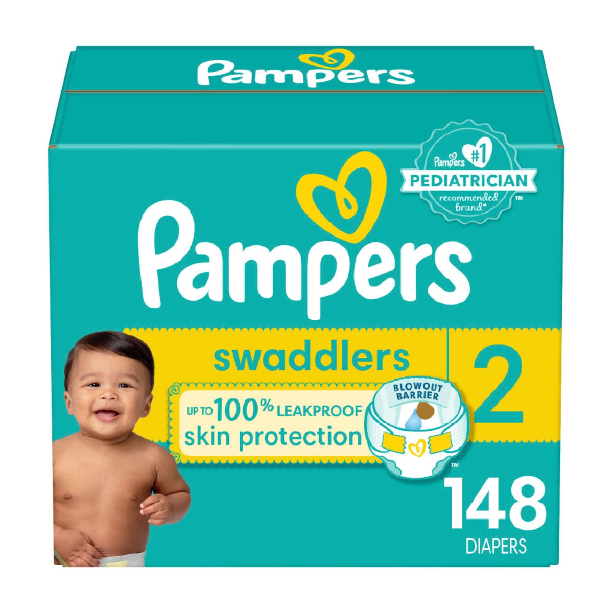 Pampers Swaddlers Diapers - Size 2, 148 Count, Ultra Soft Disposable Baby Diapers