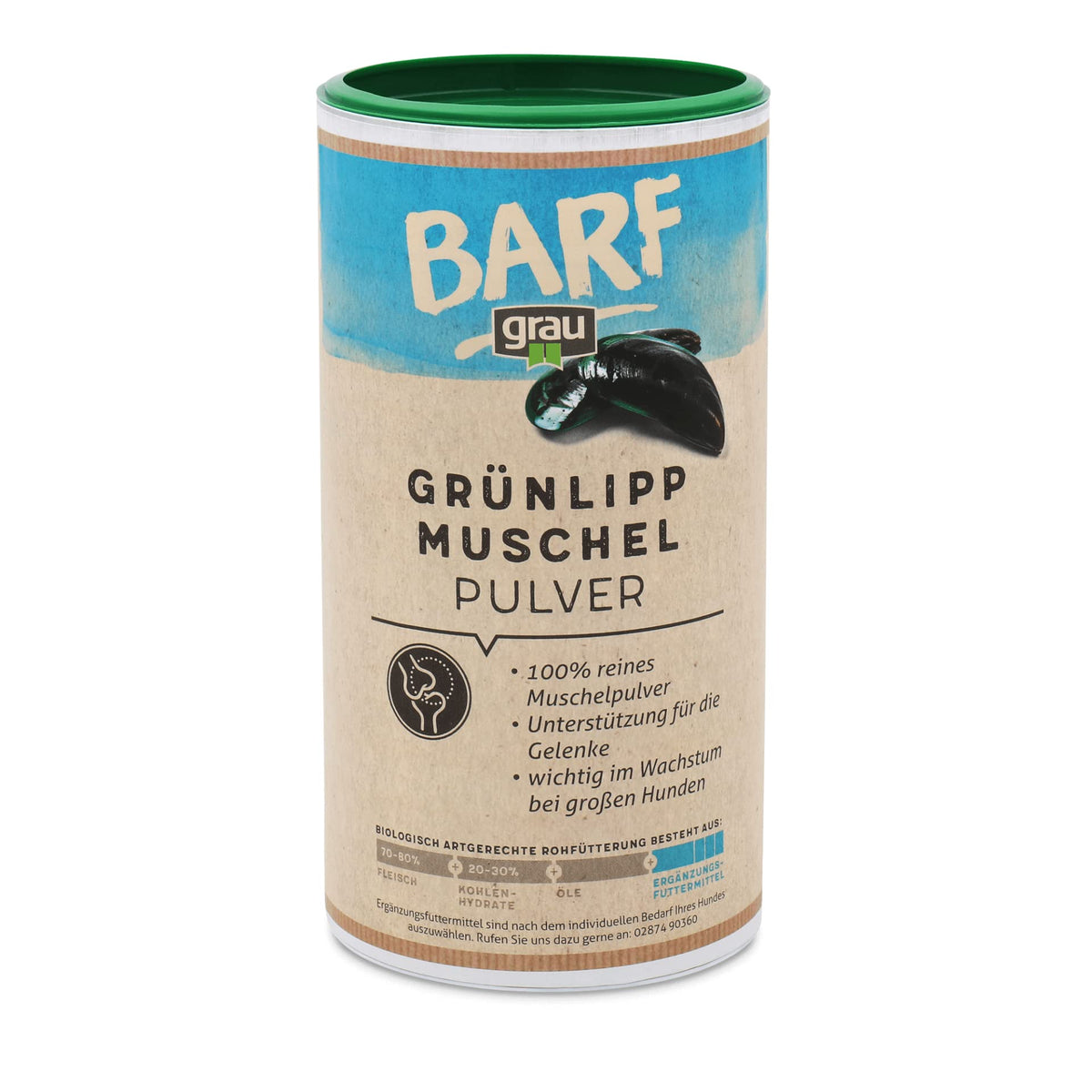 GRAU Original 100% Pure Green-Lipped Mussel Powder, to Support the Joints, Pack of 1 (1 x 500 g), Feed Supplement for Dogs and Cats
