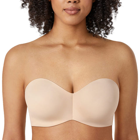 DELIMIRA Women's Strapless Bra Silicone-Free Minimizer Bandeau Plus Size Unlined Beige 38D