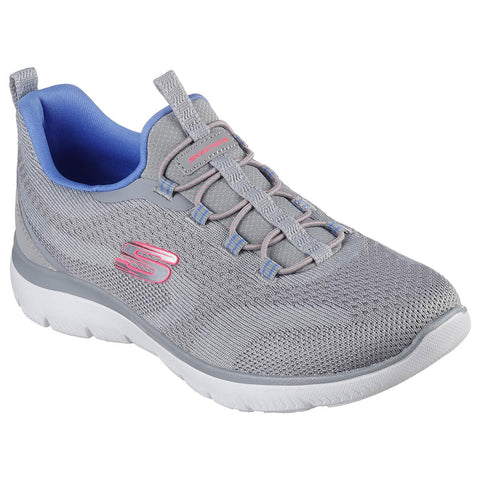 Skechers Women's Summits New Nature, Grey Knit Neon Pink Purple Trim, 8