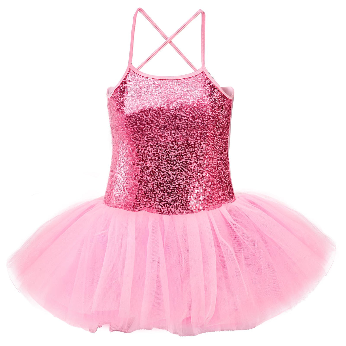 Eorbow Sequin Ballet Tutu Dress for Girls, Sparkly Straps Ballet Leotards, Ballerina Skirt with Straps and Shinny Sequins (US, Age, 7 Years, 8 Years, Pink)