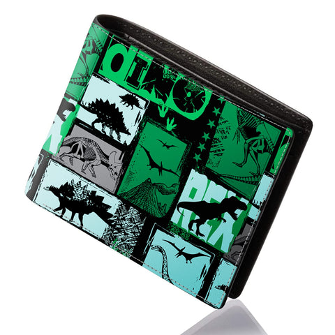 Teen Boys Wallet - Cool Wallet for Boys Dinosaur Print Slim Thin PU Leather Bifold Wallets Credit ID Card Cash Holder Wallets Purse with Coin Pocket ID Window Black Wallet for Boy Teens Men Teenager