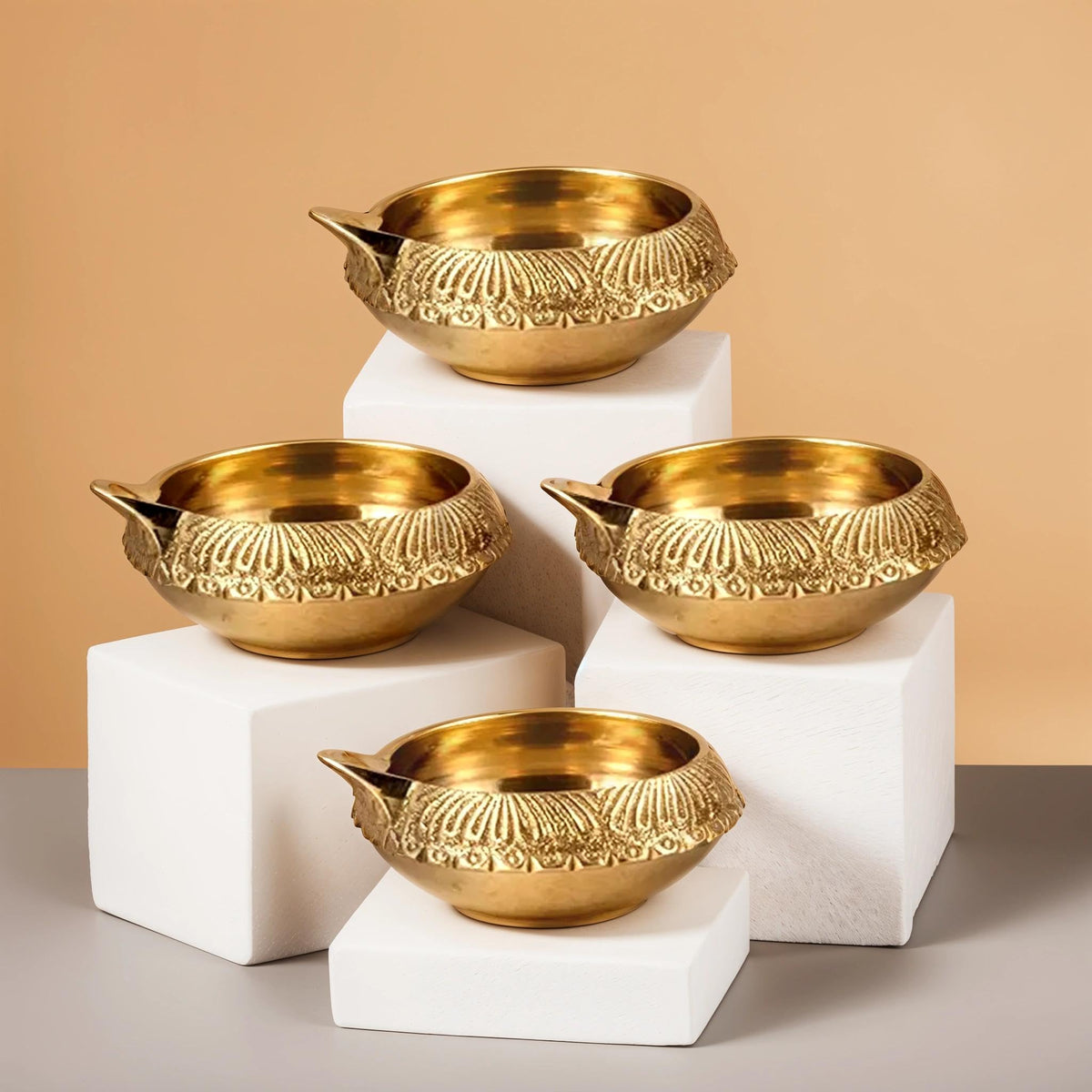 Hashcart Diya for Diwali Decoration Made Up of Pure Brass - Dia Oil Lamp (Set of 8)
