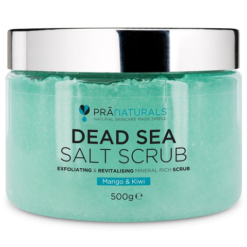 PraNaturals Dead Sea Salt Body Scrub 500G - Hydrating & Moisturising, Natural Oils & Minerals, Exfoliating, Softening & Nourishing, All Skin Types, No Parabens, Vegan & Cruelty Free (Mango & Kiwi)