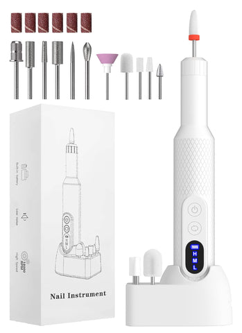 Electric Nail Files, Nail Drill Portable E File Kit with Rechargeable Base, 12 Drill Bits, Adjustable Speed Electric Manicure and Pedicure Set for Acrylic Nails, Gel Nails