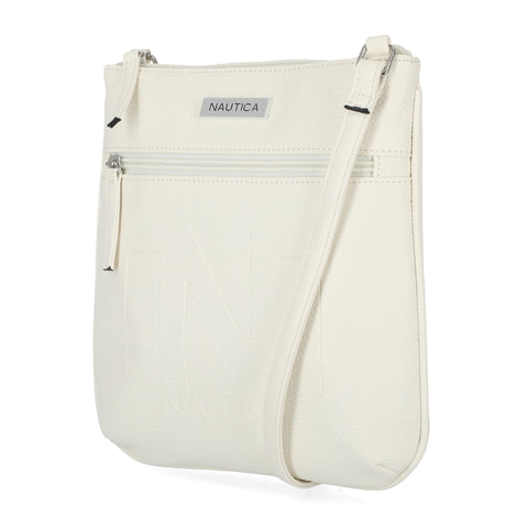 Nautica Womens Lakeside Signature Jaquard North South Crossbody Bag, White, One Size