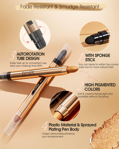 LYSdefeu Cream Eyeshadow Stick-1Pcs No Crease Glitter Shimmer Metallic Brown Cream Eye shadow Stick with Soft Brush,Rotatable Eye Brightener Pencil Crayon, Long Lasting Waterproof for Eye Makeup-10#