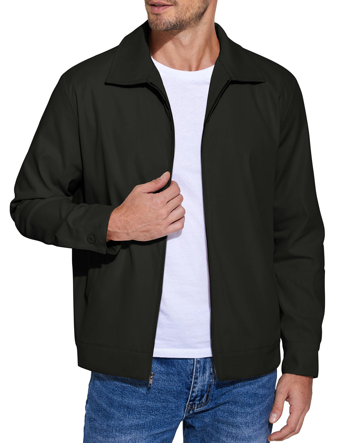 COOFANDY Mens Black Jacket Light Weight Cotton Jacket Summer Fall Casual Jacket Windbreaker Golf Outwear