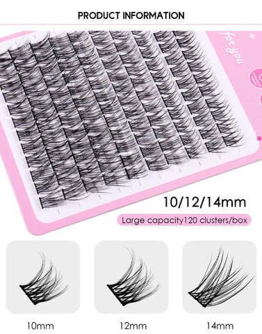 120 Pieces Eyelash Clusters - Wispy Lash Clusters, Individual Lashes, Mixed Lash Clusters, False Eyelash Extensions, DIY Lash Extension for Self Application At Home, C Curl- 50D - 0.05D - 10-14mm