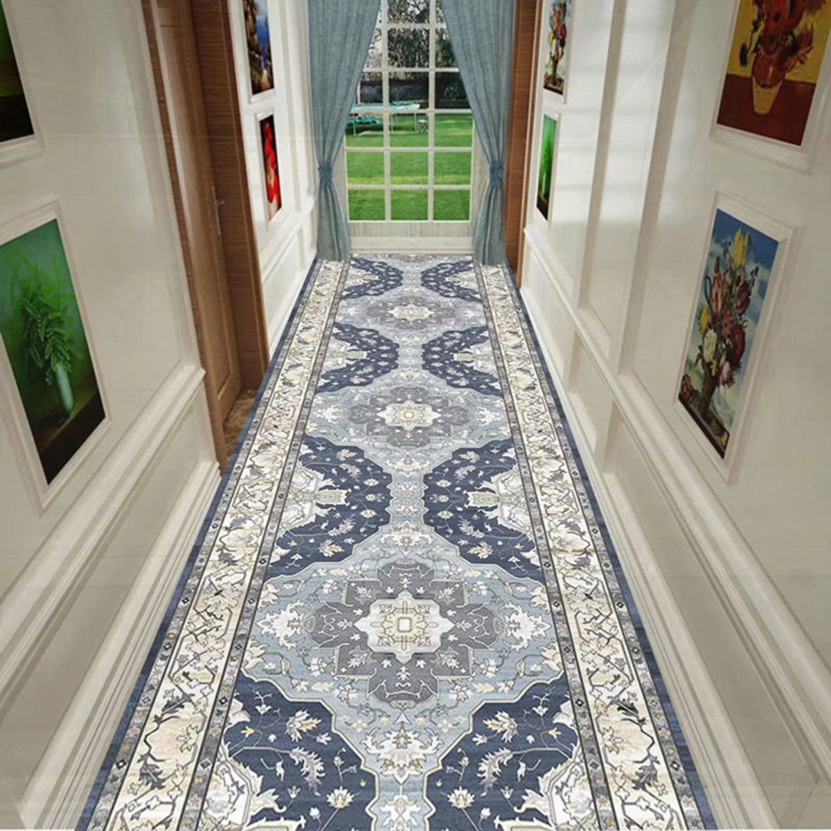 AZMANI Extra Long Hallway Runner Rug Washable Rectangular Rugs Hall Corridor Doorway Stairs Rugs Living Room Floor Carpet Mat Contemporary Passage Runner Rug for Hallway, 0.8m x 3.5m
