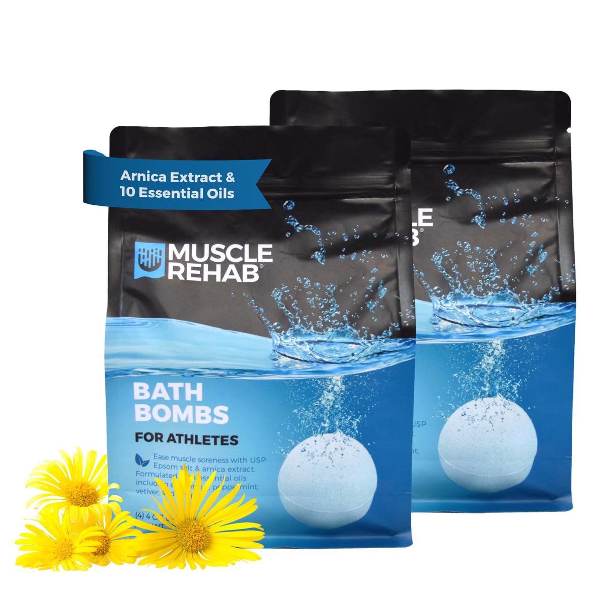 Muscle Rehab Magnesium Epsom Salt Bath Bombs - Fast-Absorbing Muscle Soak for Post-Workout Recovery - Bath Bombs for Sore Muscles and Pain- Tranquil Foot Soak Bombs - Athletic Recovery Bath - 2 Packs