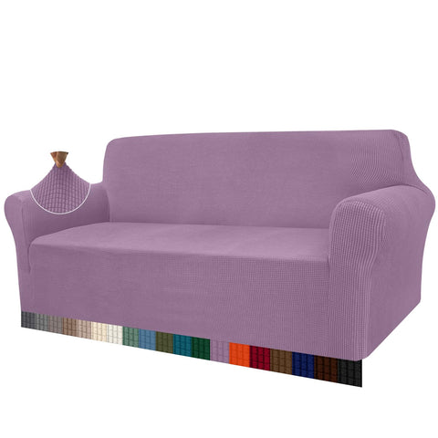 Granbest High Stretch Sofa Covers 3 Seater Super Soft Stylish Couch Covers for Dogs Pets Cats Jacquard Spandex Non Slip Sofa Slipcover for Living Room Furniture Protector (3 Seater, Purple)