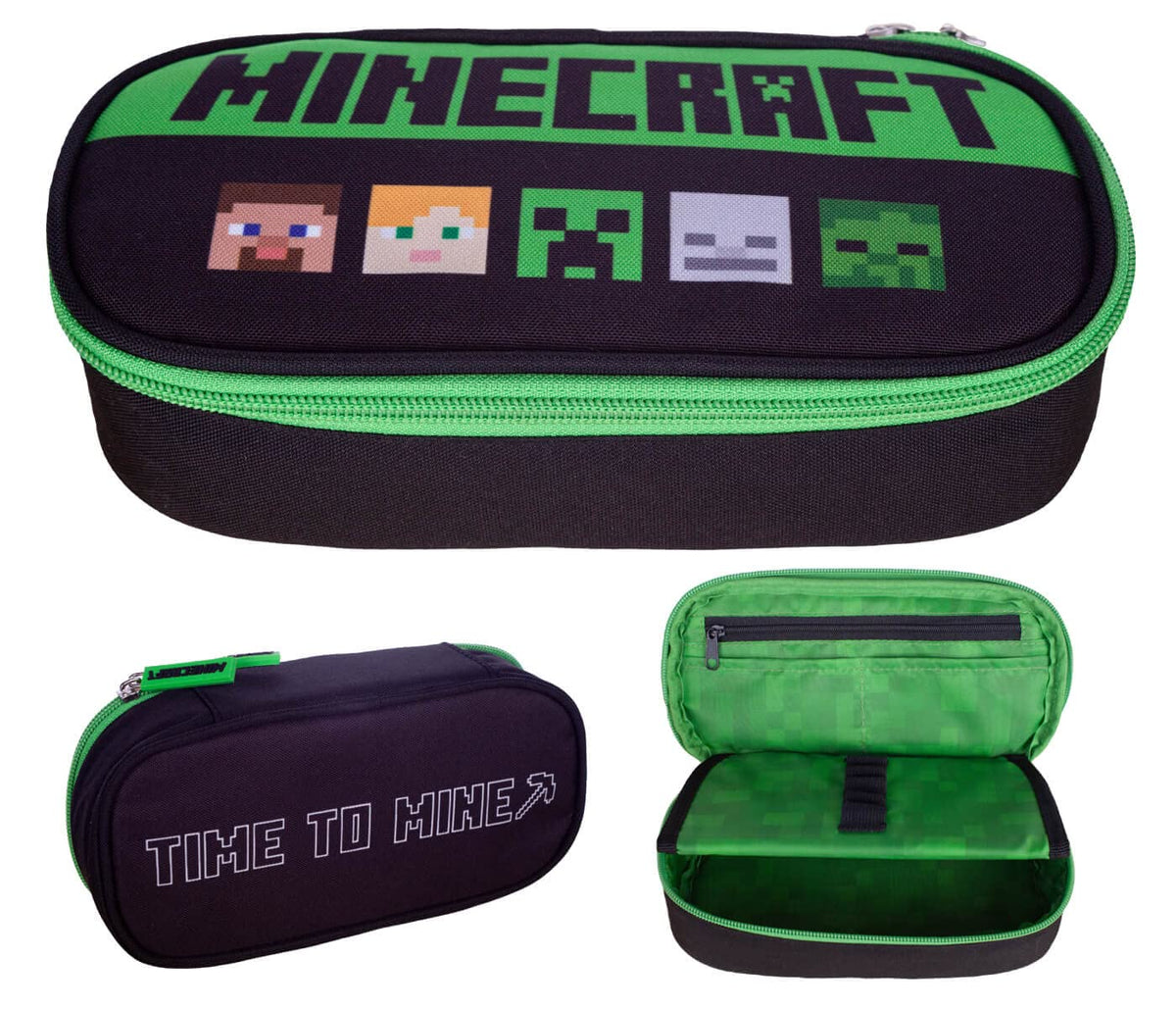 Astra Minecraft Bedrock Large Pencil Case, 1 Large Pocket, 20 Rubber Grips, Zippered Compartment, Water-Repellent, 1641 cmÂ³, Colourful Polyester Pencil Case, Colourful, Pencil case